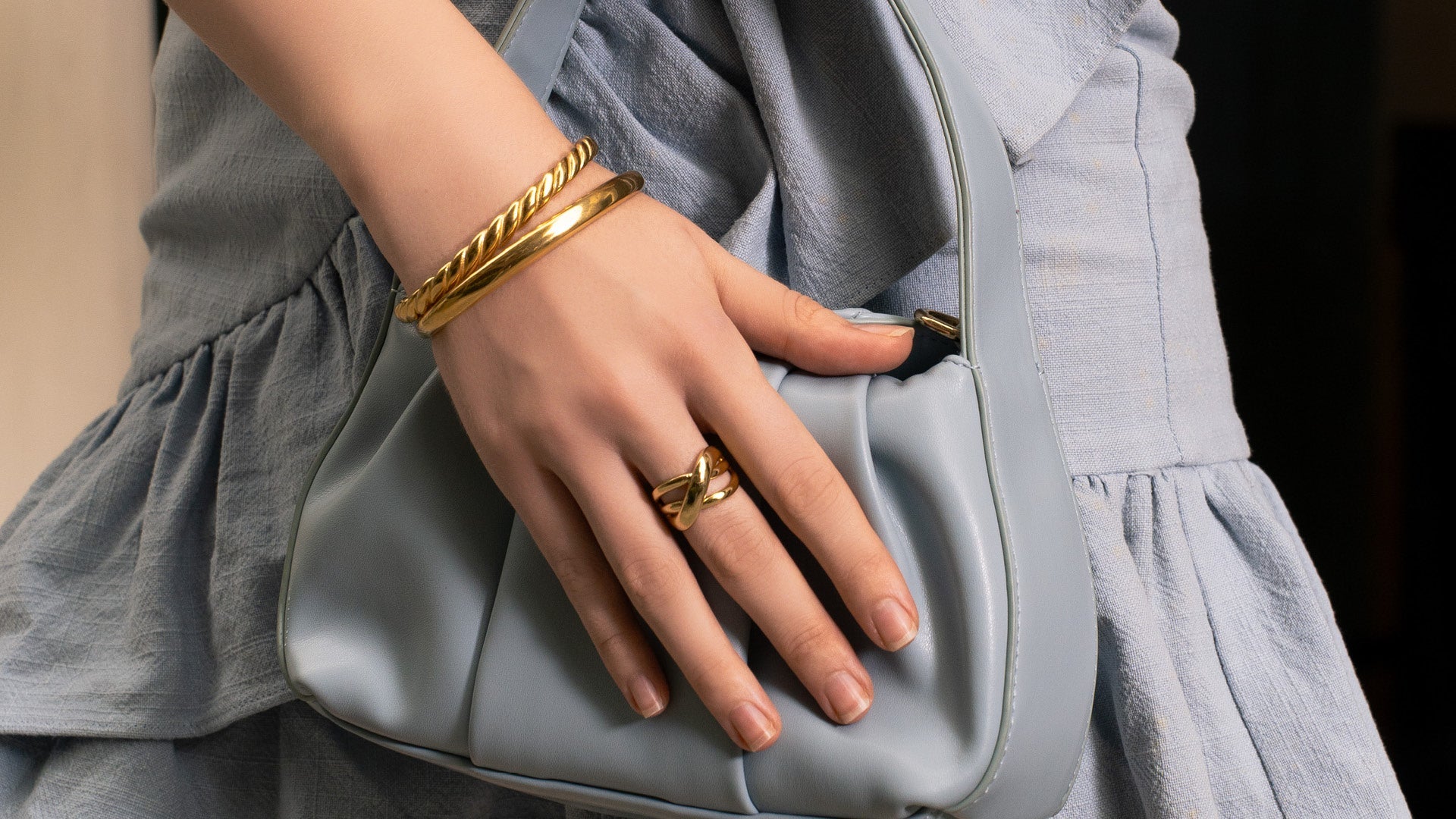 LAVANA gold rings collection displayed on hand, showcasing elegant jewellery designs