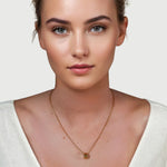 Aria Gold Pendant by Lavana on model smooth molten gold look pendant