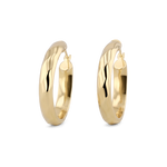 Aura Gold Hoop Earrings by Lavana, wide medium hoops with angled light catching detail