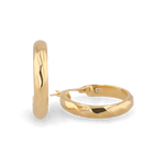 Aura Gold Hoop Earrings by Lavana, wide medium hoops with angled light catching detail