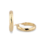 Aura Gold Hoop Earrings by Lavana, wide medium hoops with angled light catching detail