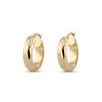 Aura Gold Hoop Earrings by Lavana, wide medium hoops with angled light catching detail