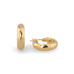 Aura Gold Hoop Earrings by Lavana, wide medium hoops with angled light catching detail