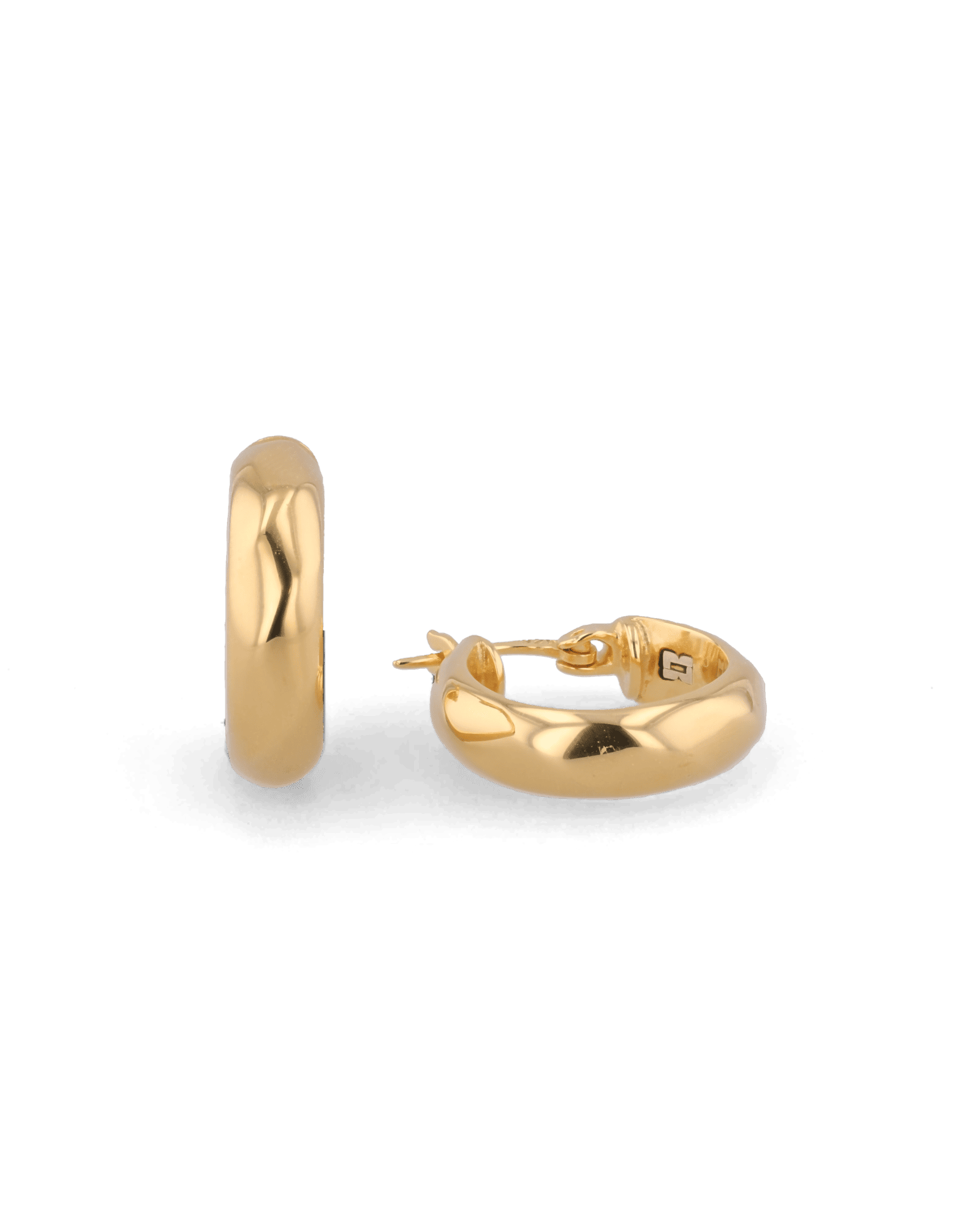 Aura Gold Hoop Earrings by Lavana, wide medium hoops with angled light catching detail