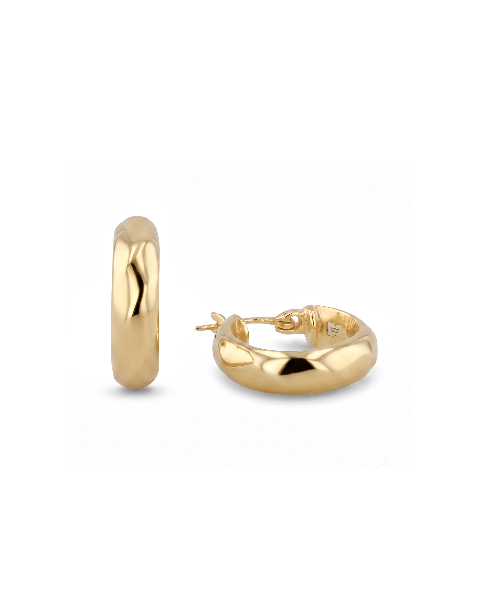 Aura Gold Hoop Earrings by Lavana, wide medium hoops with angled light catching detail