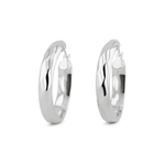 Aura Silver Hoop Earrings by Lavana, medium width hoops with angled light catching detail