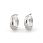 Aura Silver Hoop Earrings by Lavana, medium width hoops with angled light catching detail