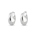 Aura Silver Hoop Earrings by Lavana, medium width hoops with angled light catching detail
