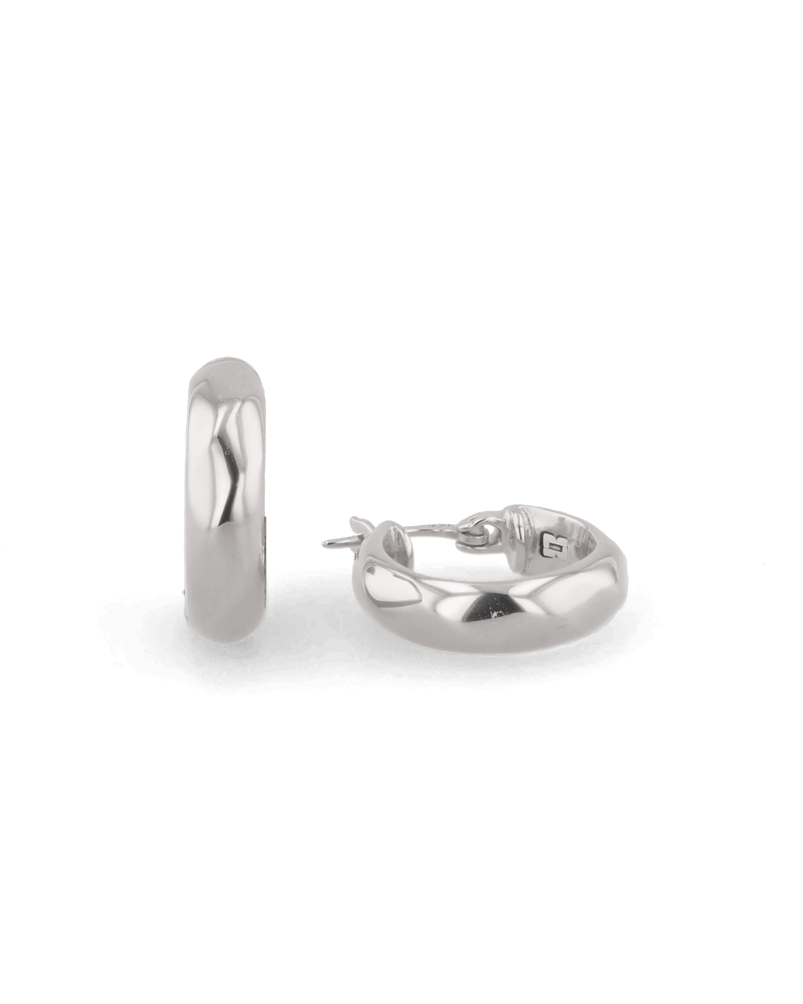 Aura Silver Hoop Earrings by Lavana, medium width hoops with angled light catching detail