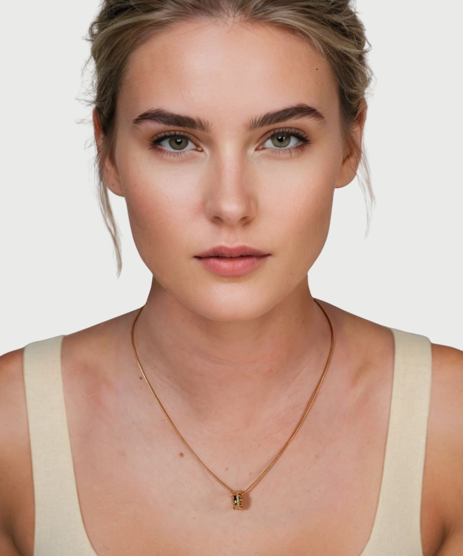 Aurora Gold Diamond Pendant by Lavana on model sculptural ripple pendant with lab-grown diamonds