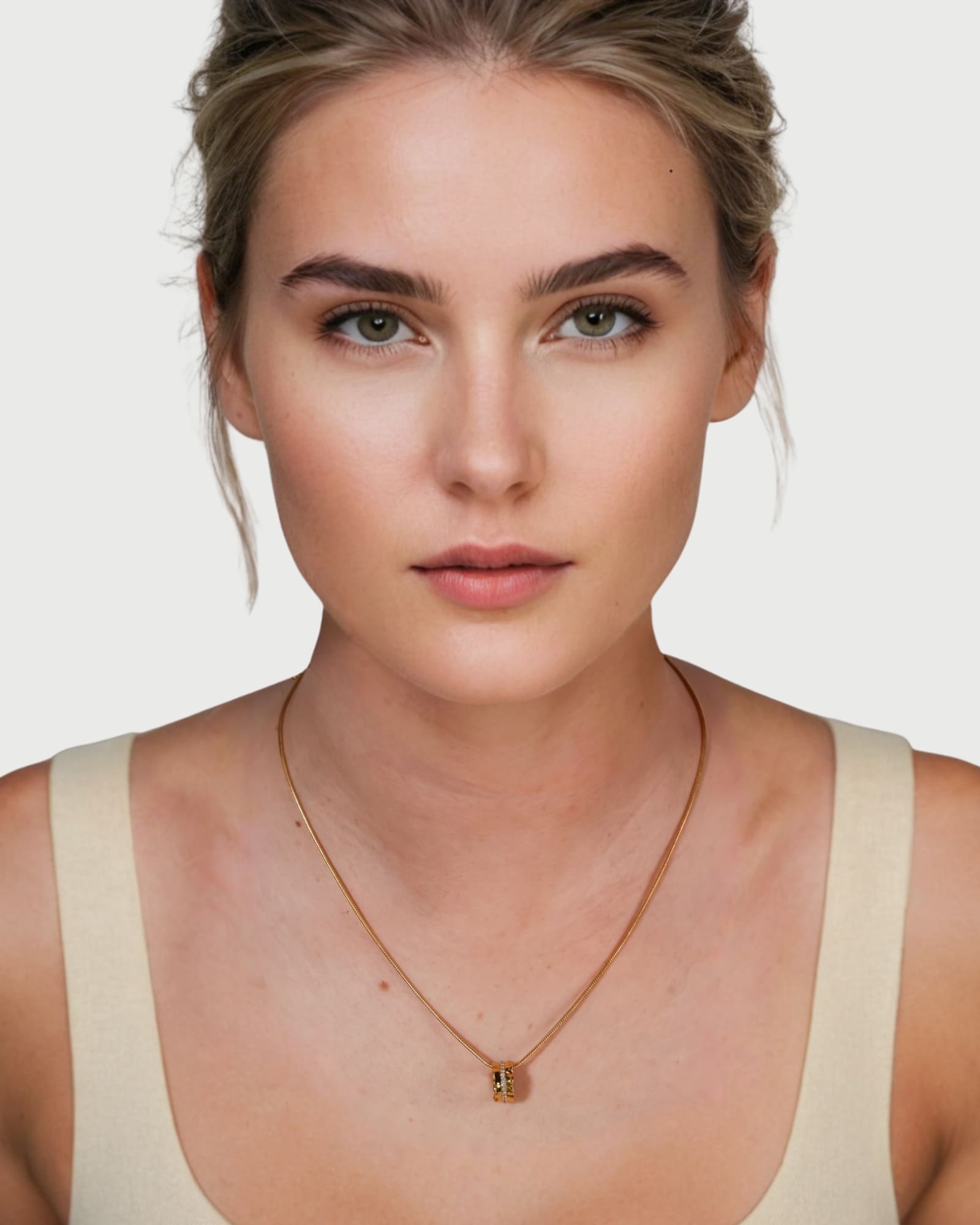 Aurora Gold Diamond Pendant by Lavana on model sculptural ripple pendant with lab-grown diamonds