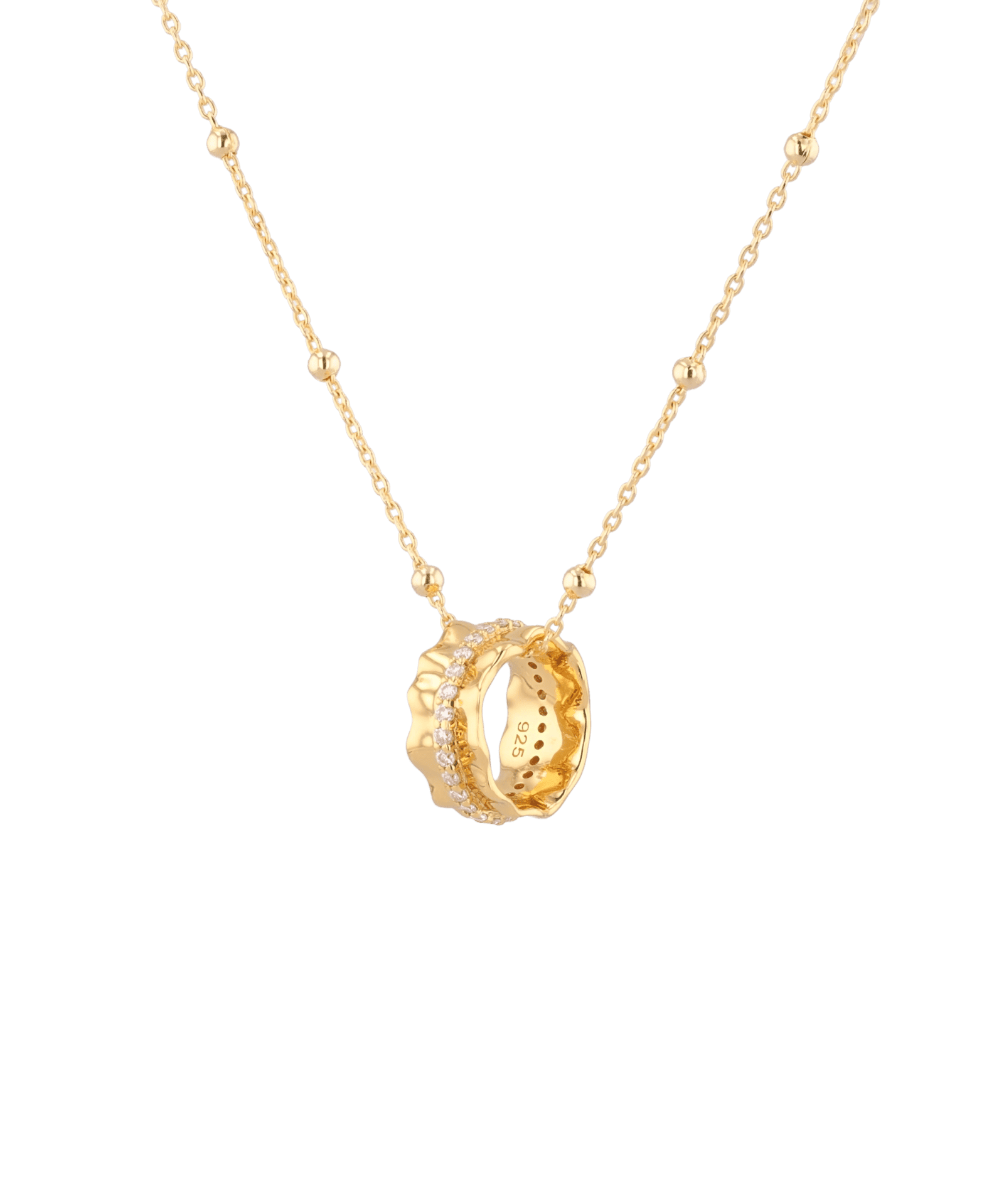 Aurora Gold Diamond Pendant by Lavana, sculptural ripple pendant with lab-grown diamonds angle - 1