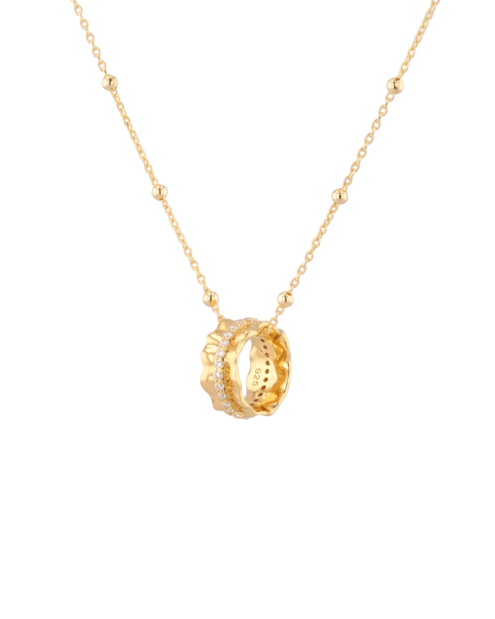 Aurora Gold Diamond Pendant by Lavana, sculptural ripple pendant with lab-grown diamonds angle - 1