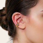 Aurora Gold Ear Cuff by Lavana on model inched row of lab grown diamonds