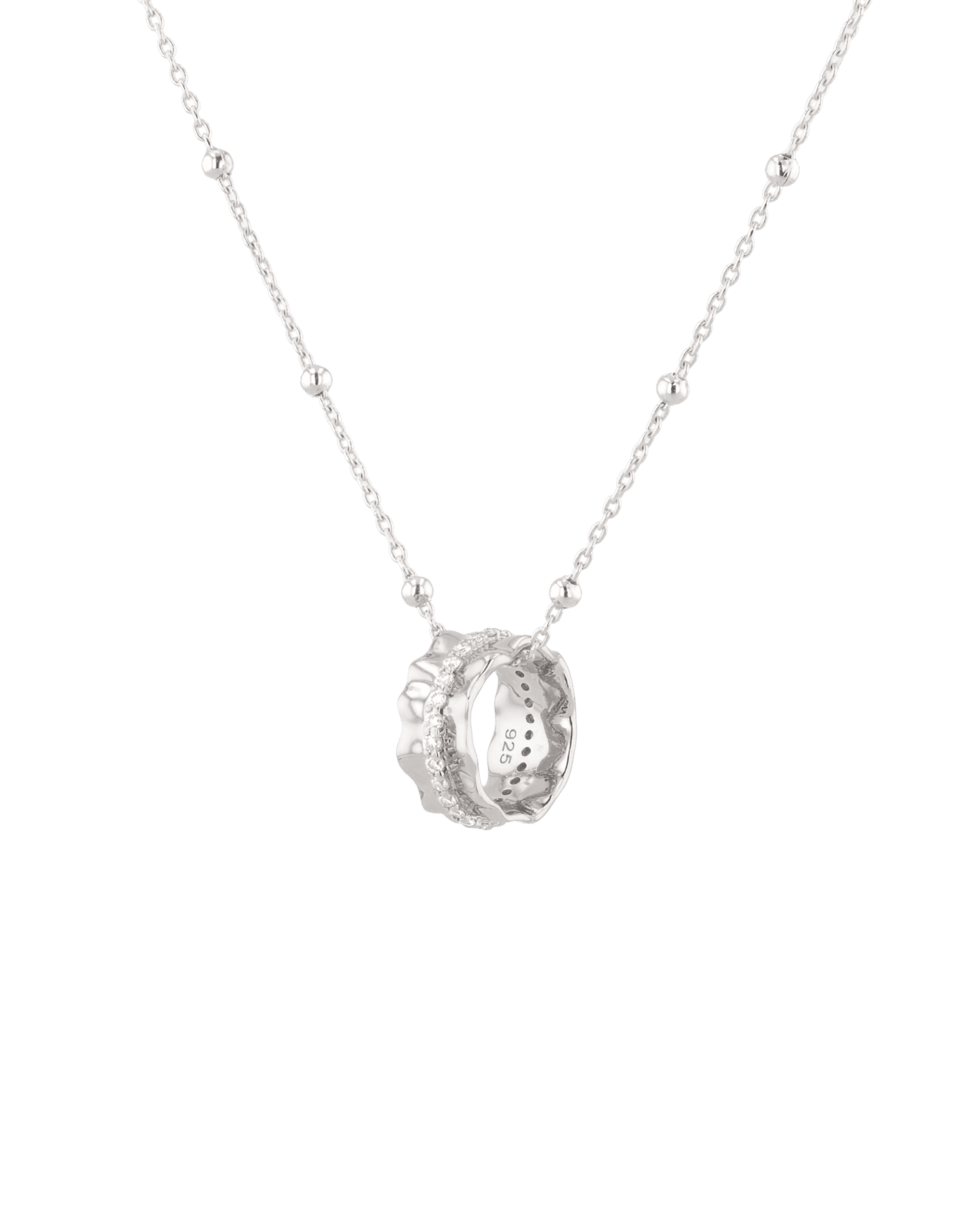 Aurora Silver Diamond Pendant by Lavana, sculptural ripple pendant with lab-grown diamonds angle - 2