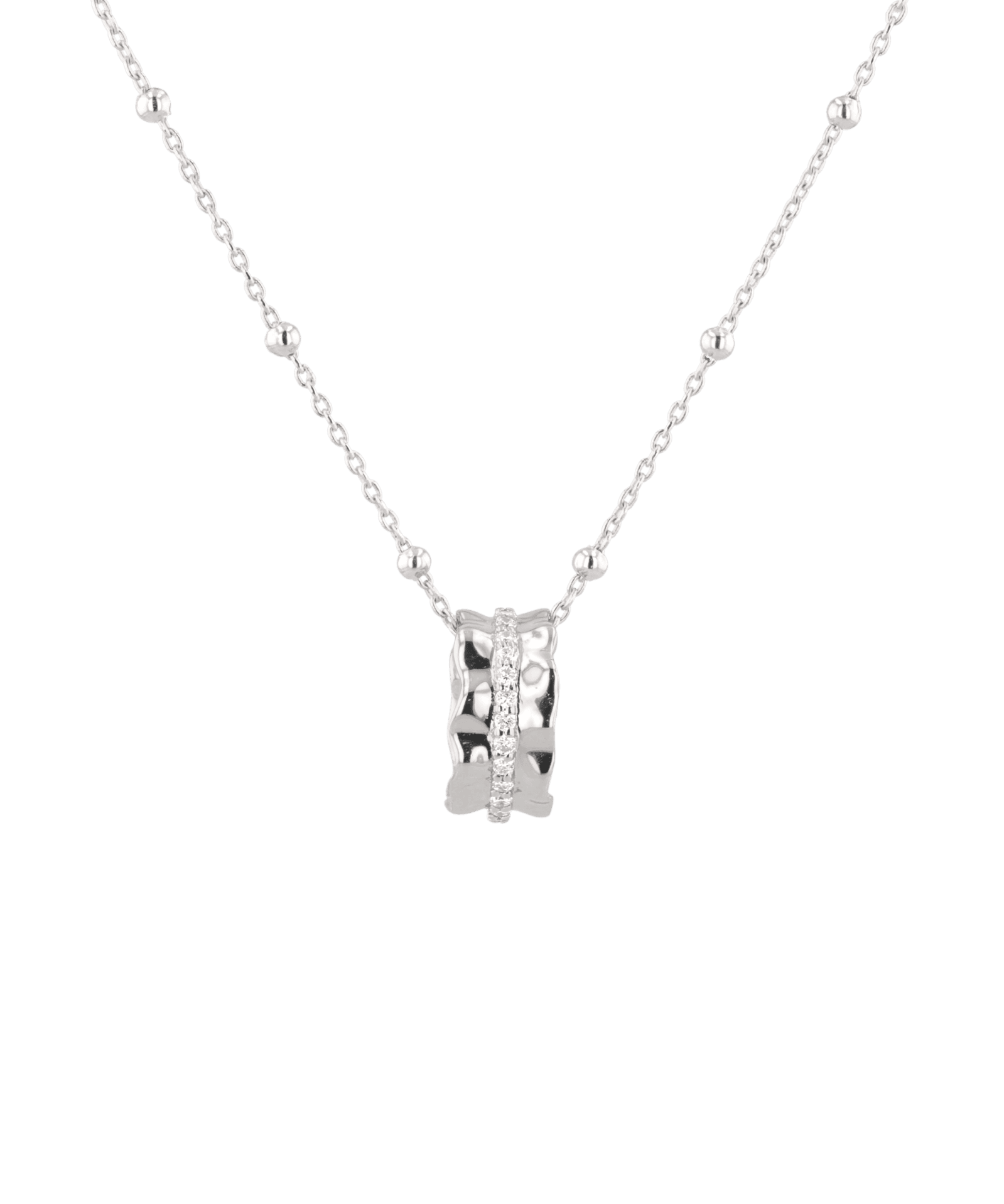 Aurora Silver Diamond Pendant by Lavana, sculptural ripple pendant with lab-grown diamonds front - 1