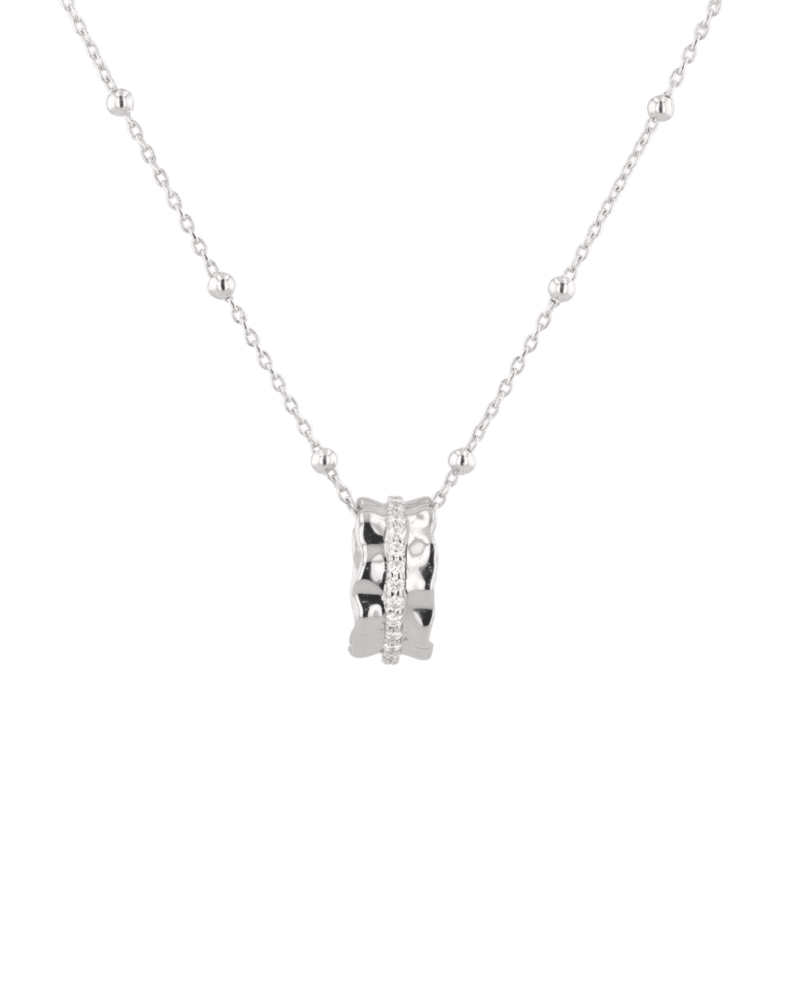 Aurora Silver Diamond Pendant by Lavana, sculptural ripple pendant with lab-grown diamonds front - 1