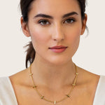 Axis Bar Gold Chain Necklace by Lavana, on model fine chain with evenly spaced bar stations
