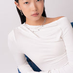 Axis Bar Silver Chain Necklace by Lavana, on model; elegant fine chain with evenly spaced bar stations