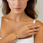 Bamboo Gold Cuff Bracelet by Lavana on model with polished bamboo texture on an open cuff