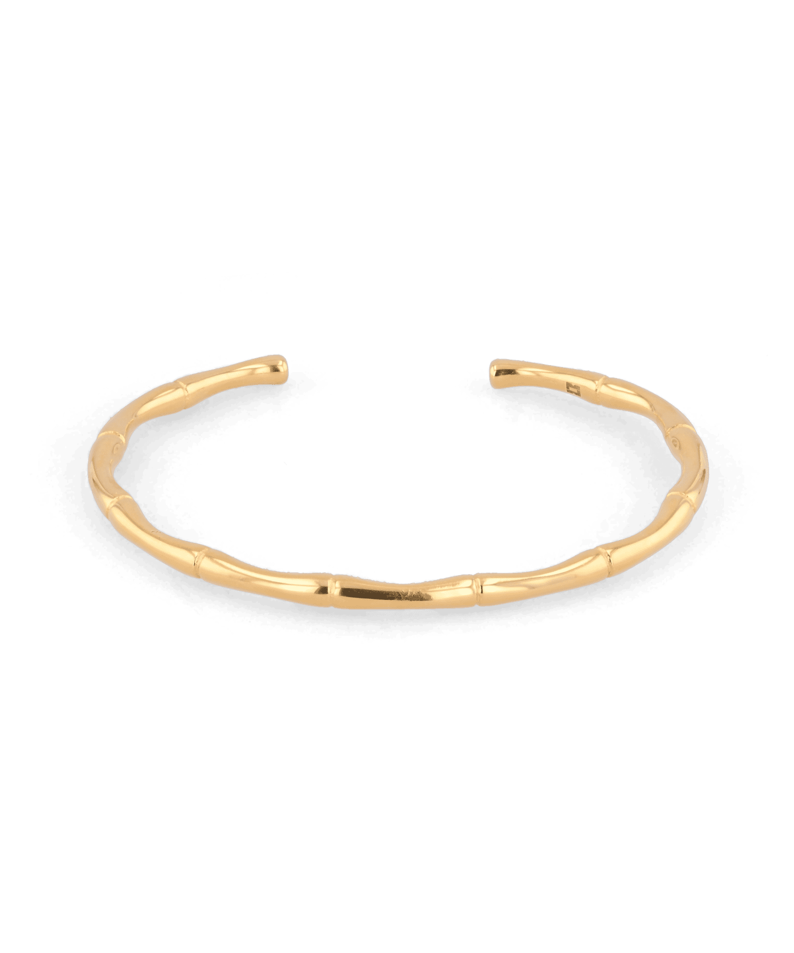 Bamboo Gold Cuff Bracelet by Lavana, with polished bamboo texture on an open cuff - 1