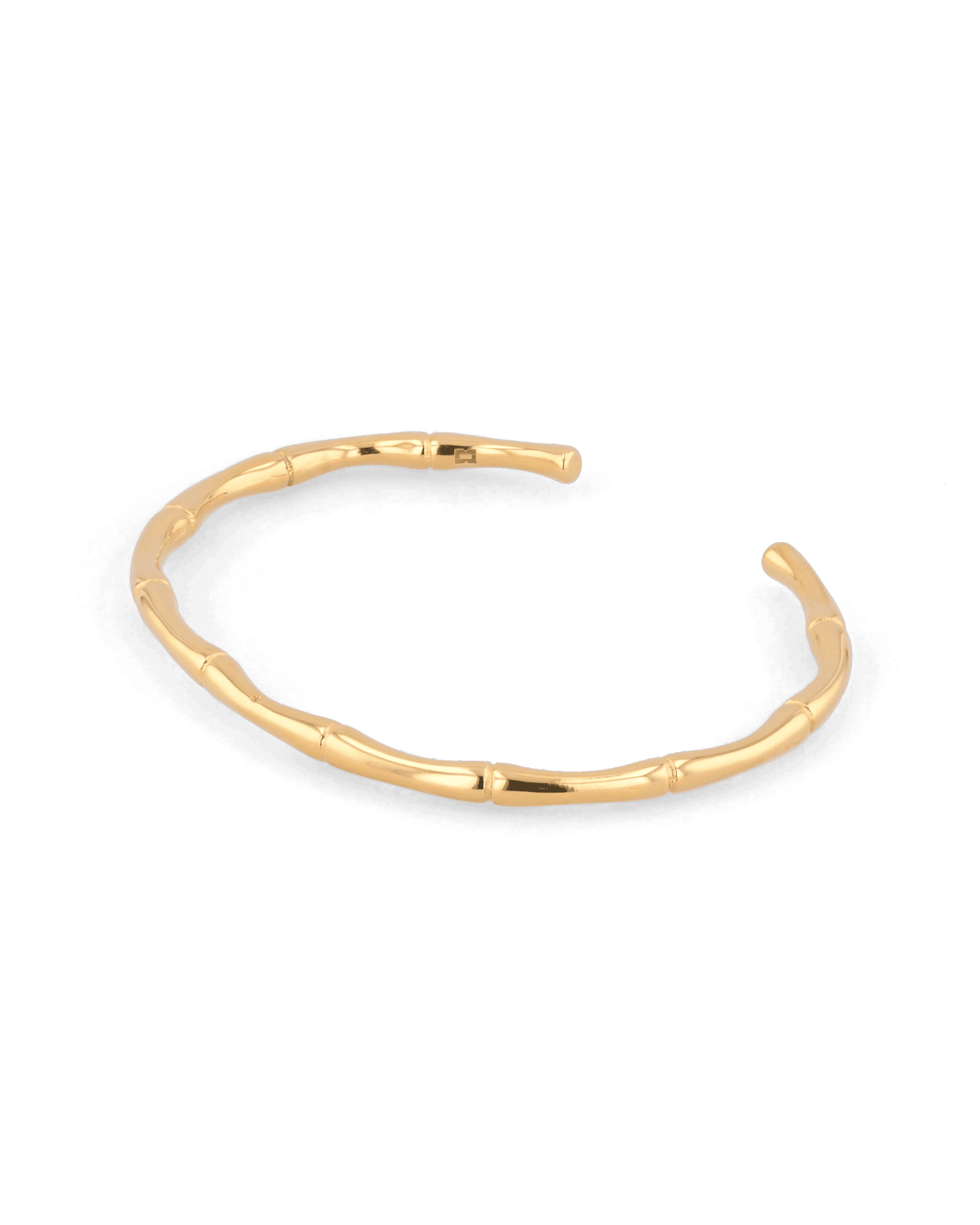 Bamboo Gold Cuff Bracelet by Lavana, with polished bamboo texture on an open cuff - 2