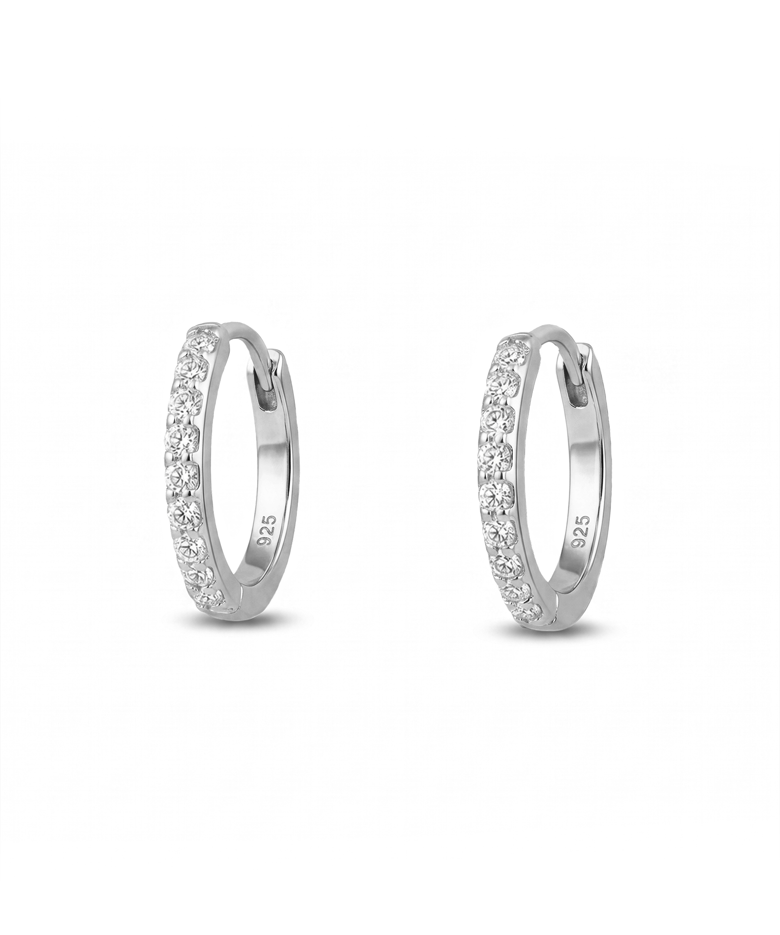 Barcelona Silver Diamond Huggie Earrings by Lavana 18k silver vermeil hoops with premium lab grown diamonds 1