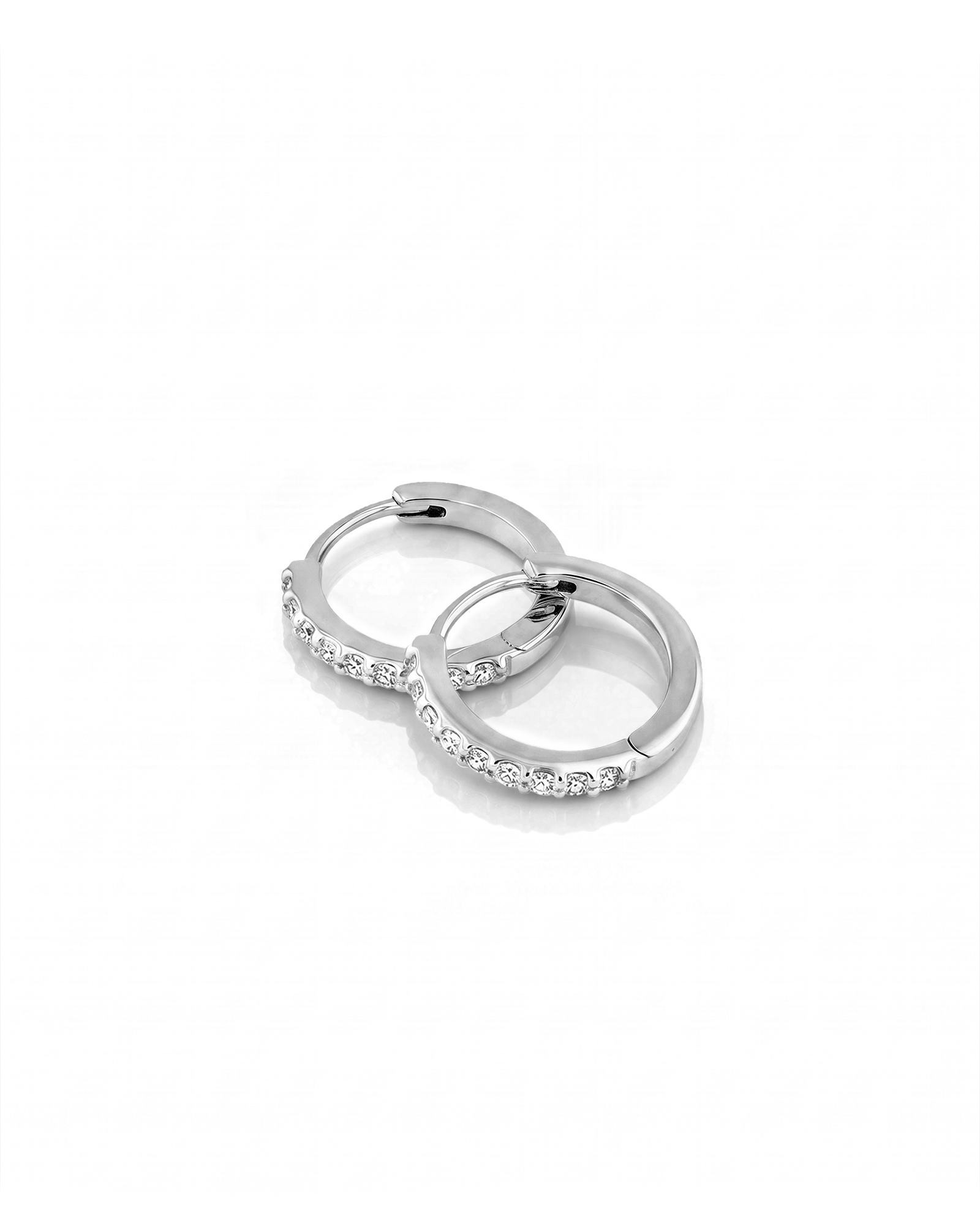 Barcelona Silver Diamond Huggie Earrings by Lavana 18k silver vermeil hoops with premium lab grown diamonds 2