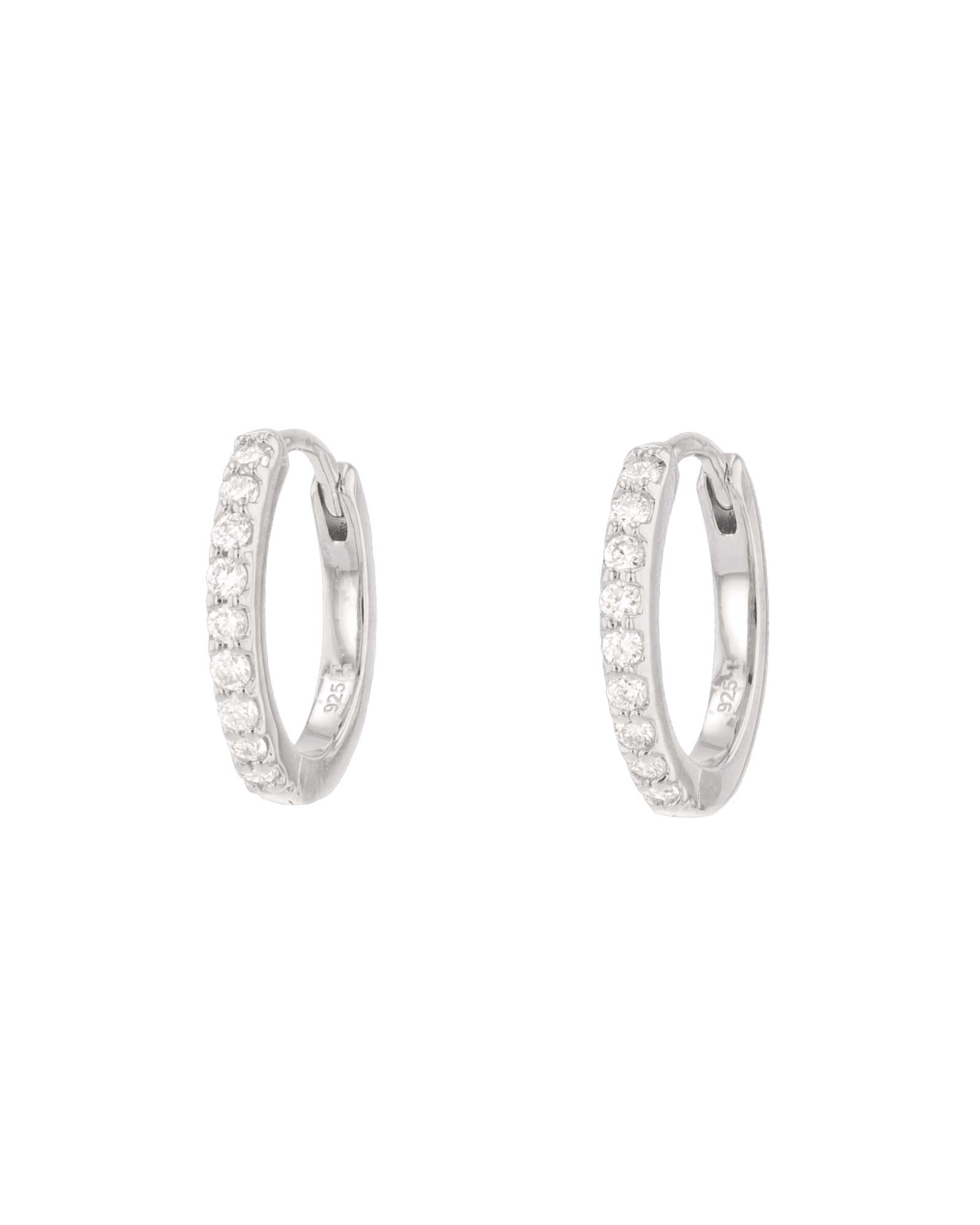 Barcelona Silver Diamond Huggie Earrings by Lavana Sterling Silver Hoops with Premium Lab Grown Diamonds