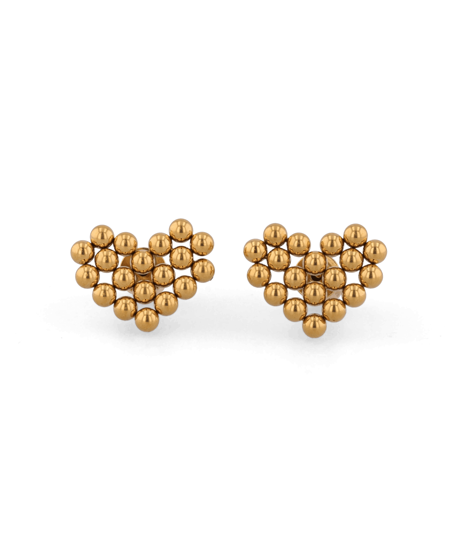 Beaded Heart Gold Stud Earrings by LAVANA, with clustered polished bead heart