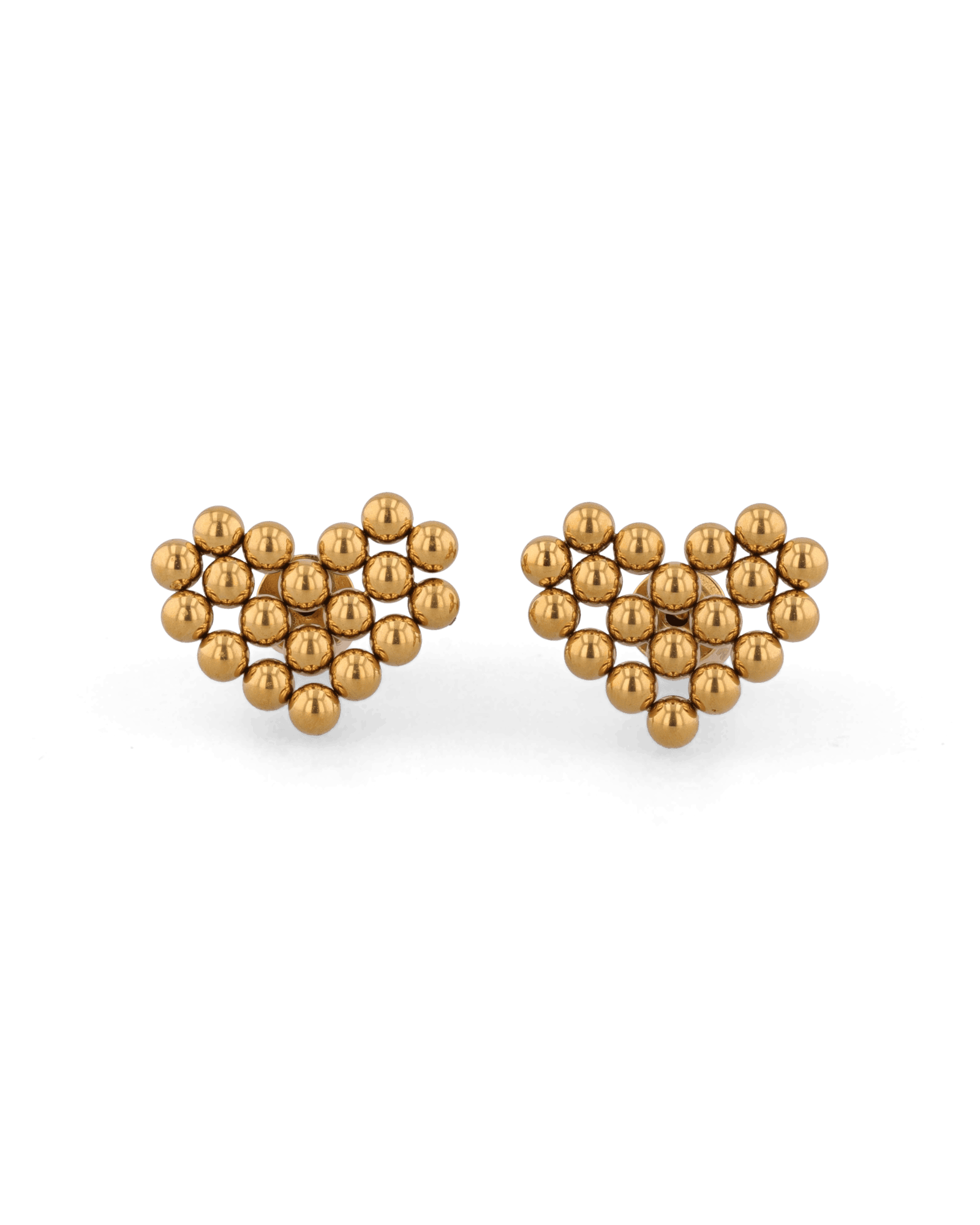 Beaded Heart Gold Stud Earrings by LAVANA, with clustered polished bead heart