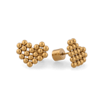 Beaded Heart Gold Stud Earrings by LAVANA, with clustered polished bead heart