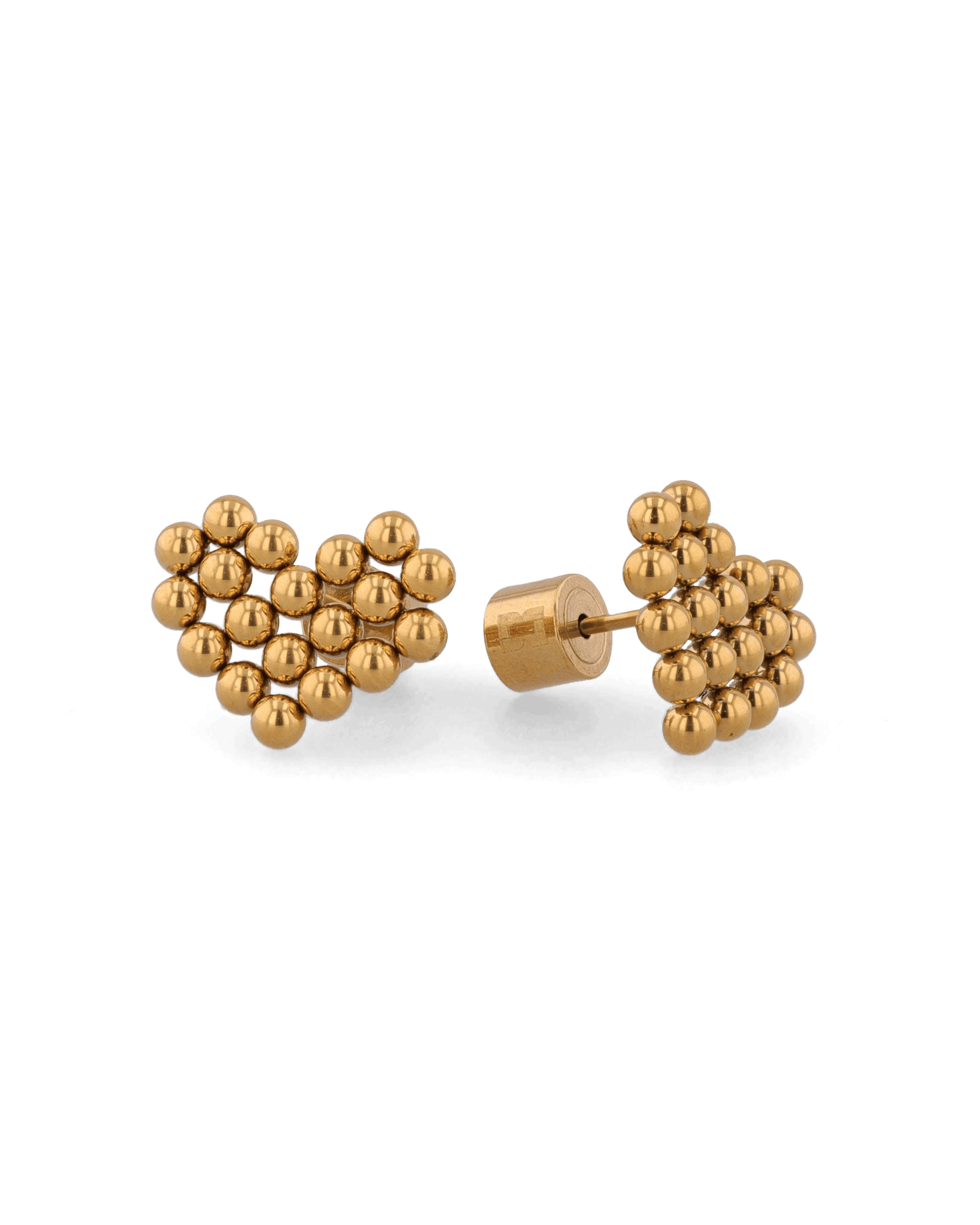 Beaded Heart Gold Stud Earrings by LAVANA, with clustered polished bead heart