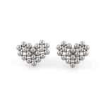 Beaded Heart Silver Stud Earrings by LAVANA, with clustered polished bead heart