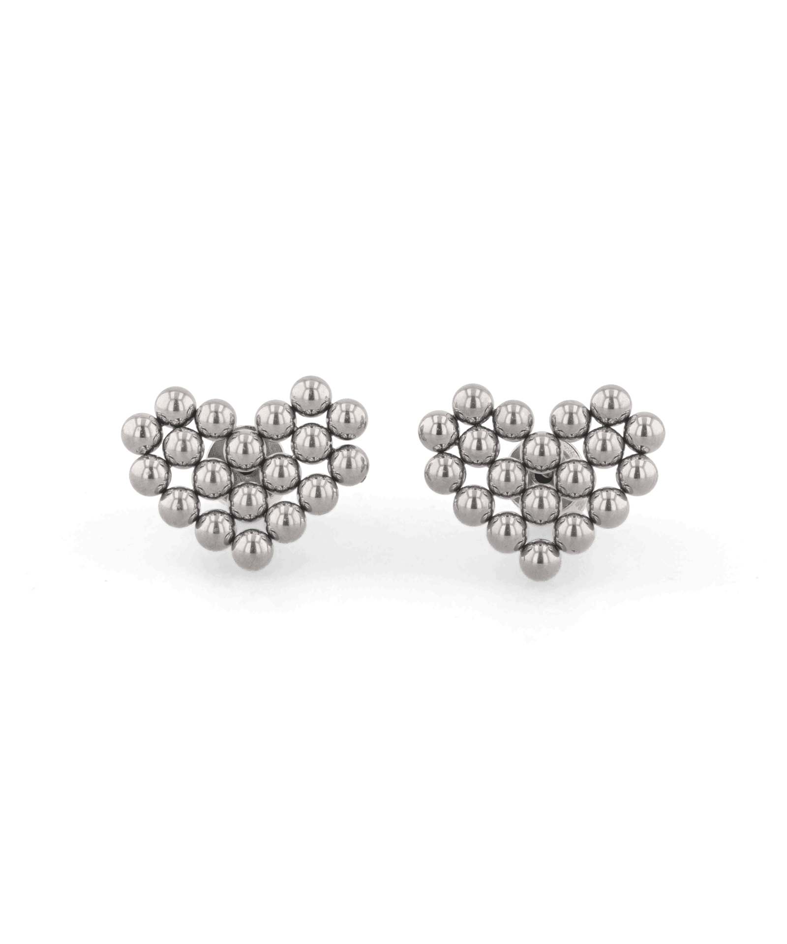 Beaded Heart Silver Stud Earrings by LAVANA, with clustered polished bead heart