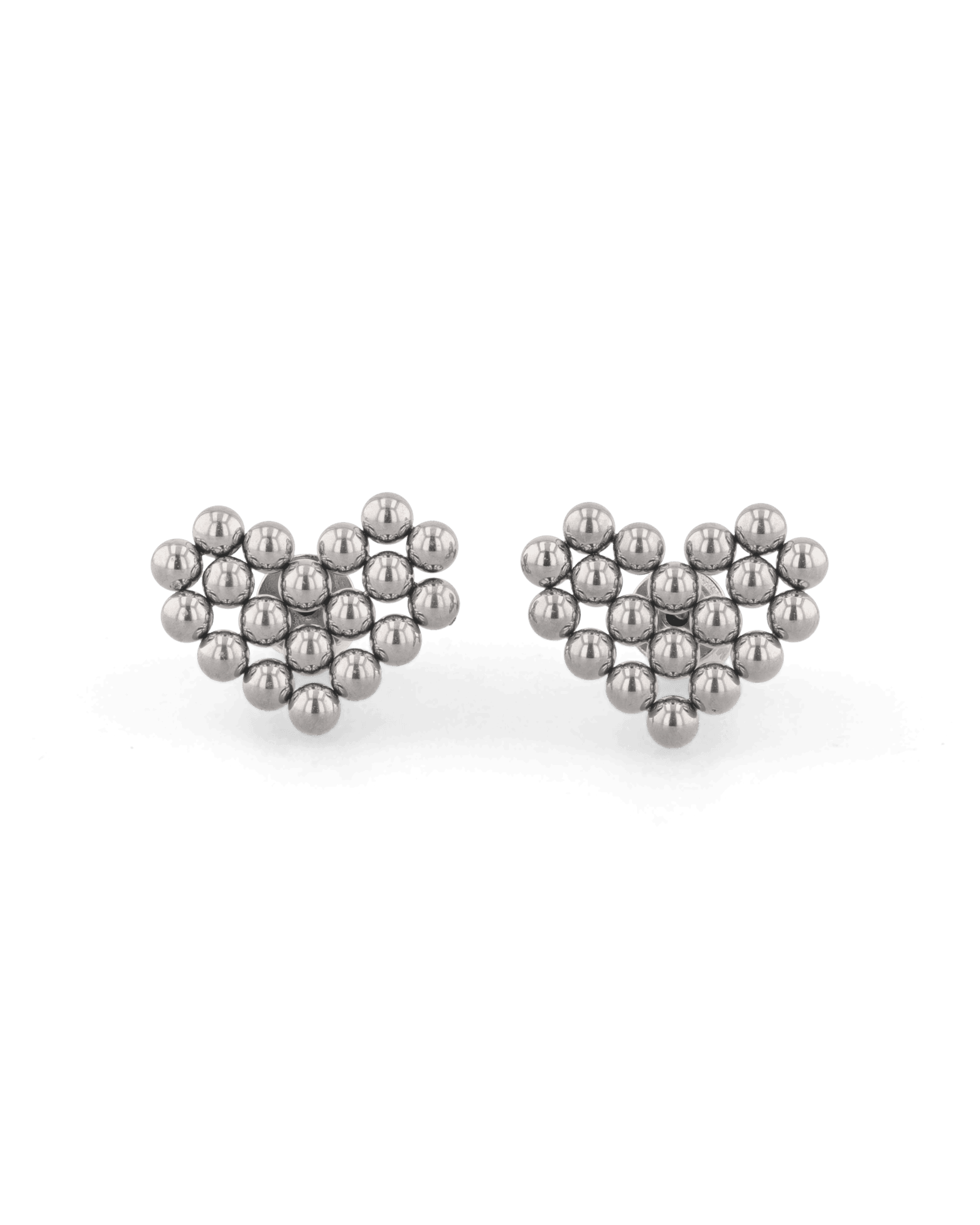 Beaded Heart Silver Stud Earrings by LAVANA, with clustered polished bead heart