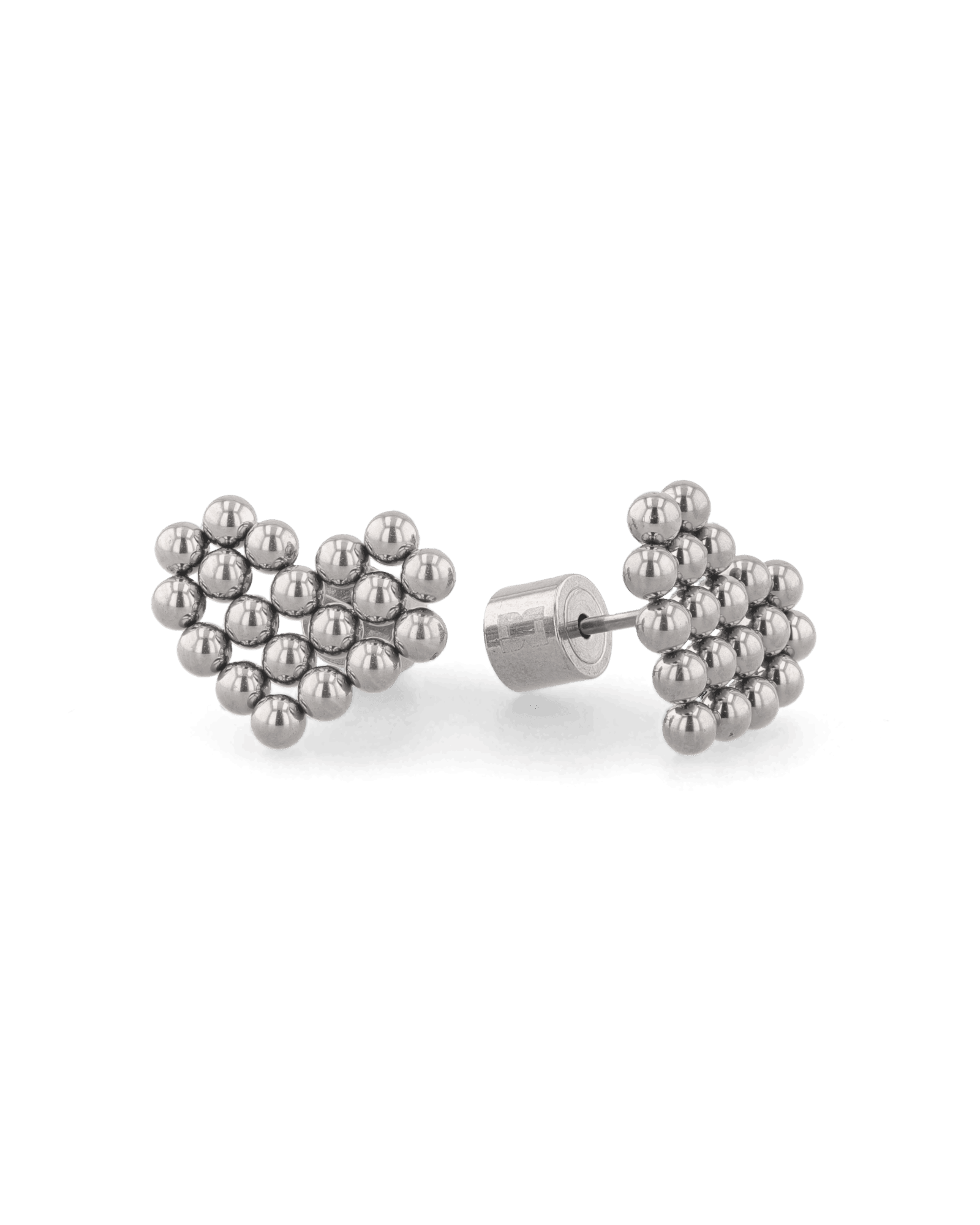 Beaded Heart Silver Stud Earrings by LAVANA, with clustered polished bead heart