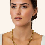 Belcher Charm Gold Chain Necklace by Lavana, on model chunky belcher links with openable front ring for charms