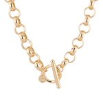 Belcher T-Bar Gold Chain Necklace by Lavana, with chunky, rounded links, T-Bar, front view