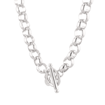 Belcher T-Bar Silver Chain Necklace by Lavana, with chunky, rounded links and T-Bar, angle view