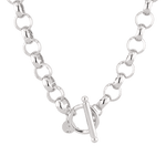 Belcher T-Bar Silver Chain Necklace by Lavana, with chunky, rounded links and T-Bar, front view