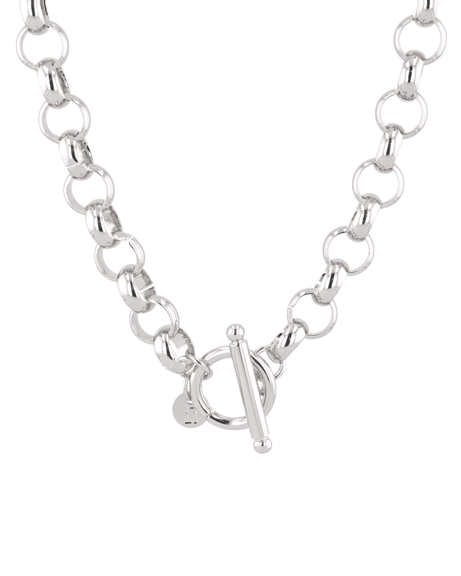 Belcher T-Bar Silver Chain Necklace by Lavana, with chunky, rounded links and T-Bar, front view