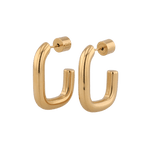 Block Rectangle Gold Hoop Earrings by LAVANA, open rectangular hoop with polished domed face