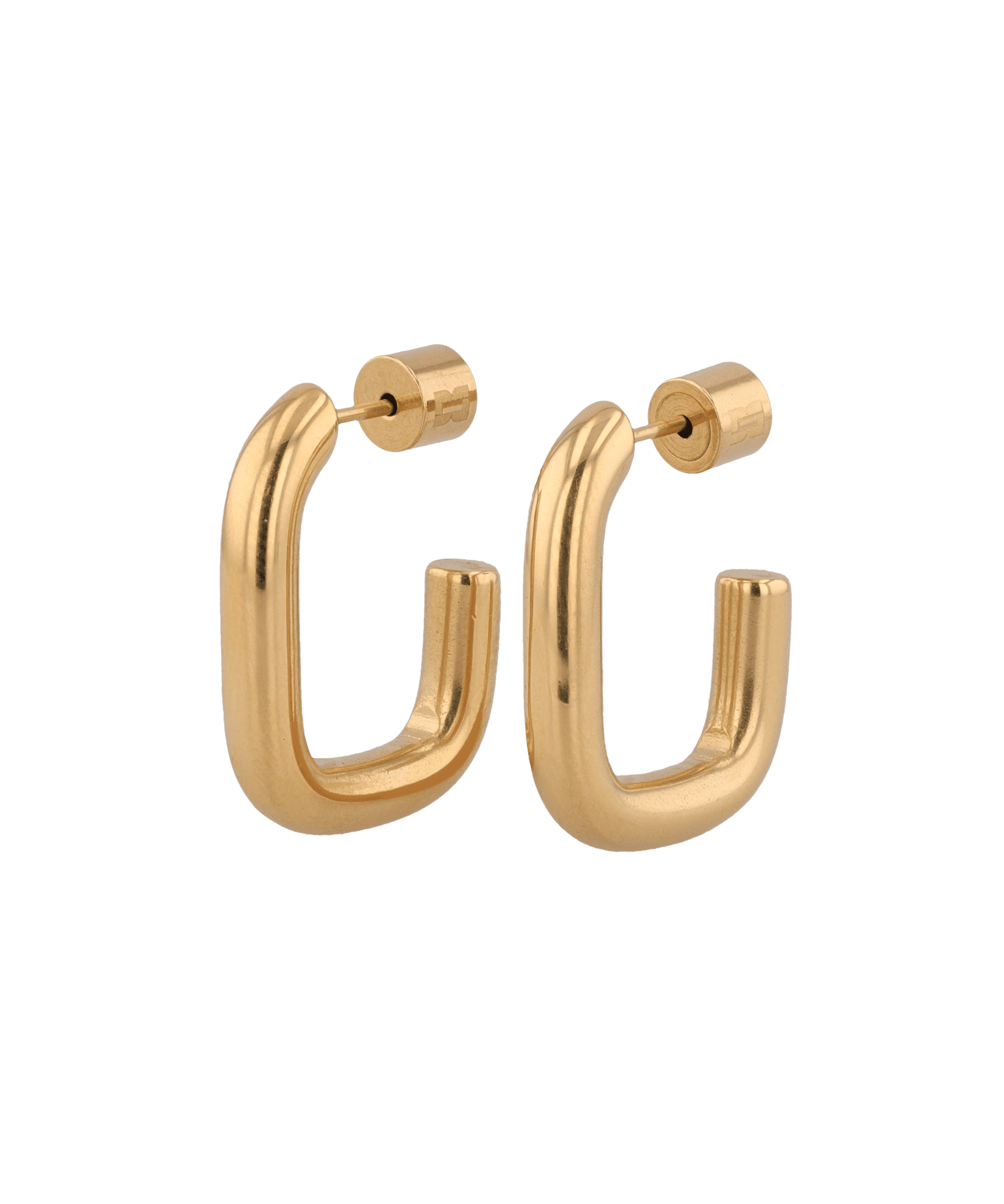 Block Rectangle Gold Hoop Earrings by LAVANA, open rectangular hoop with polished domed face