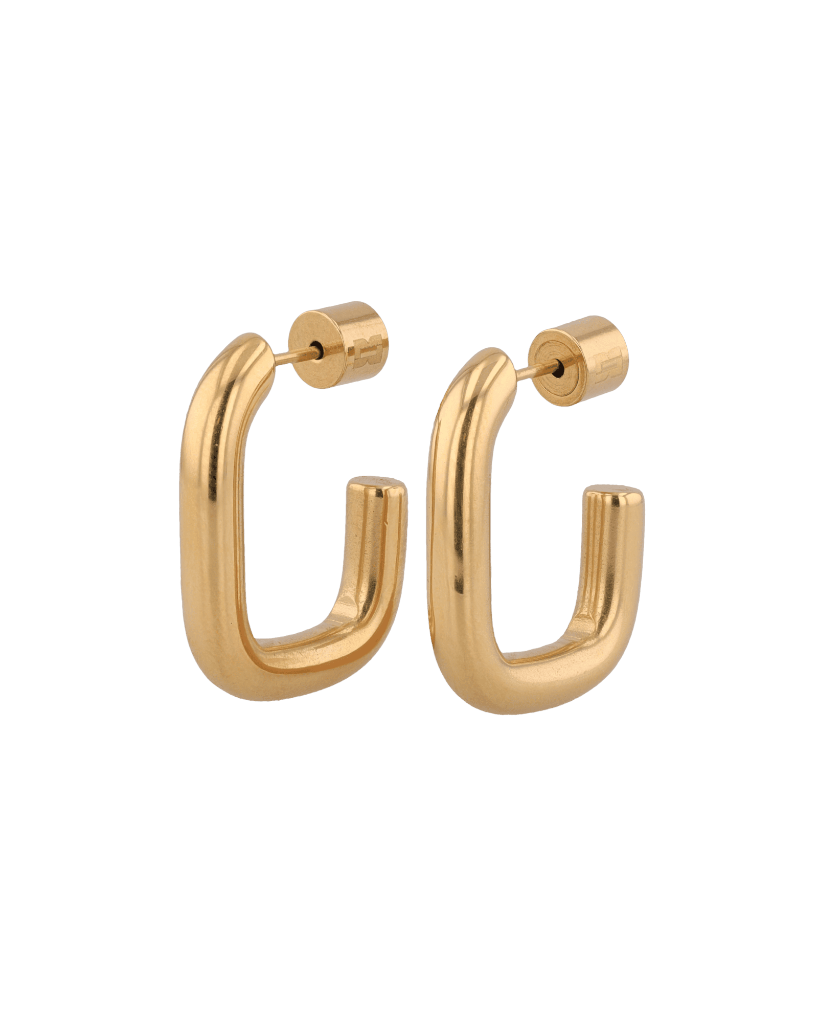 Block Rectangle Gold Hoop Earrings by LAVANA, open rectangular hoop with polished domed face