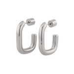 Block Rectangle Silver Hoop Earrings by LAVANA, open rectangular hoop with polished domed face