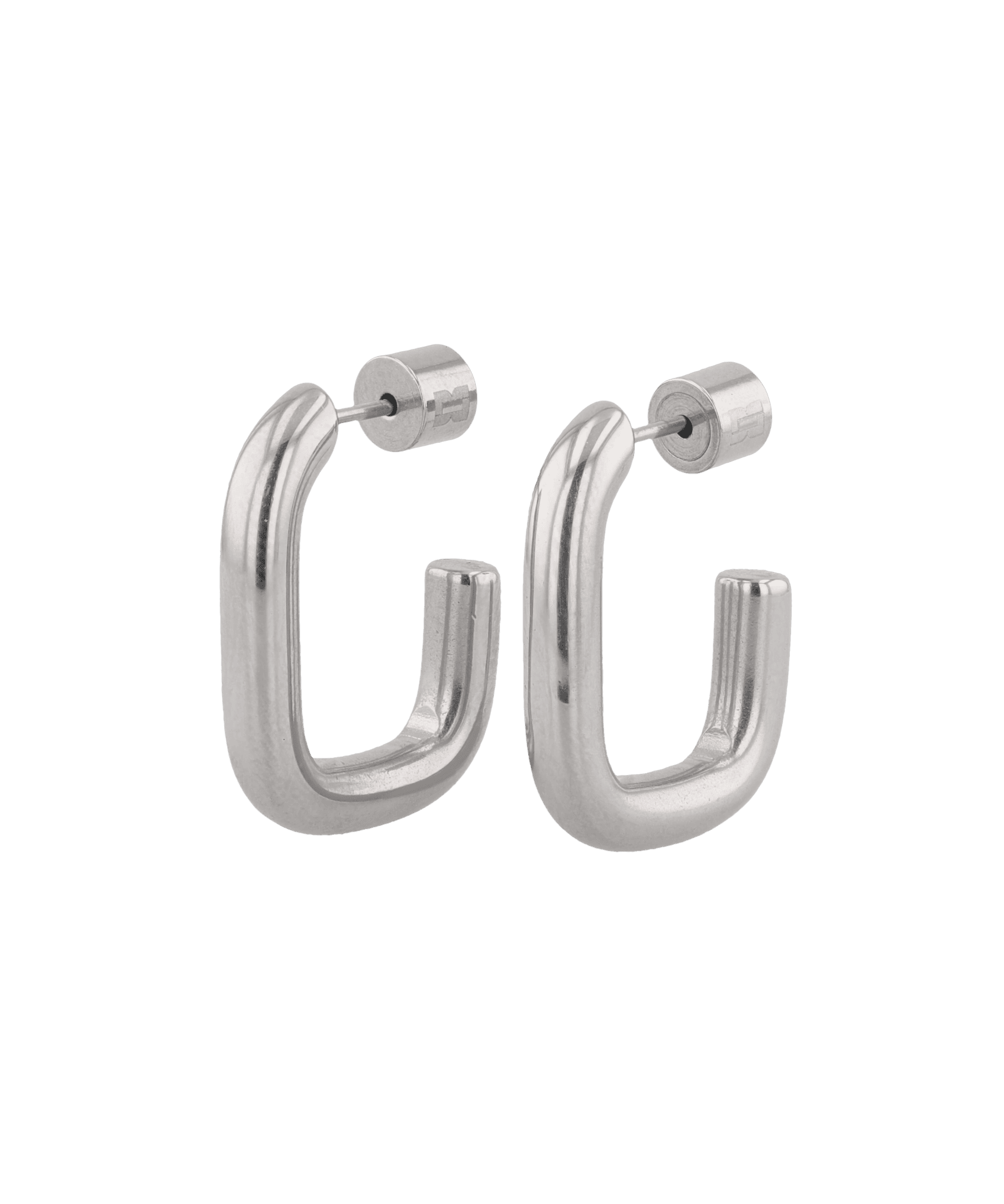 Block Rectangle Silver Hoop Earrings by LAVANA, open rectangular hoop with polished domed face