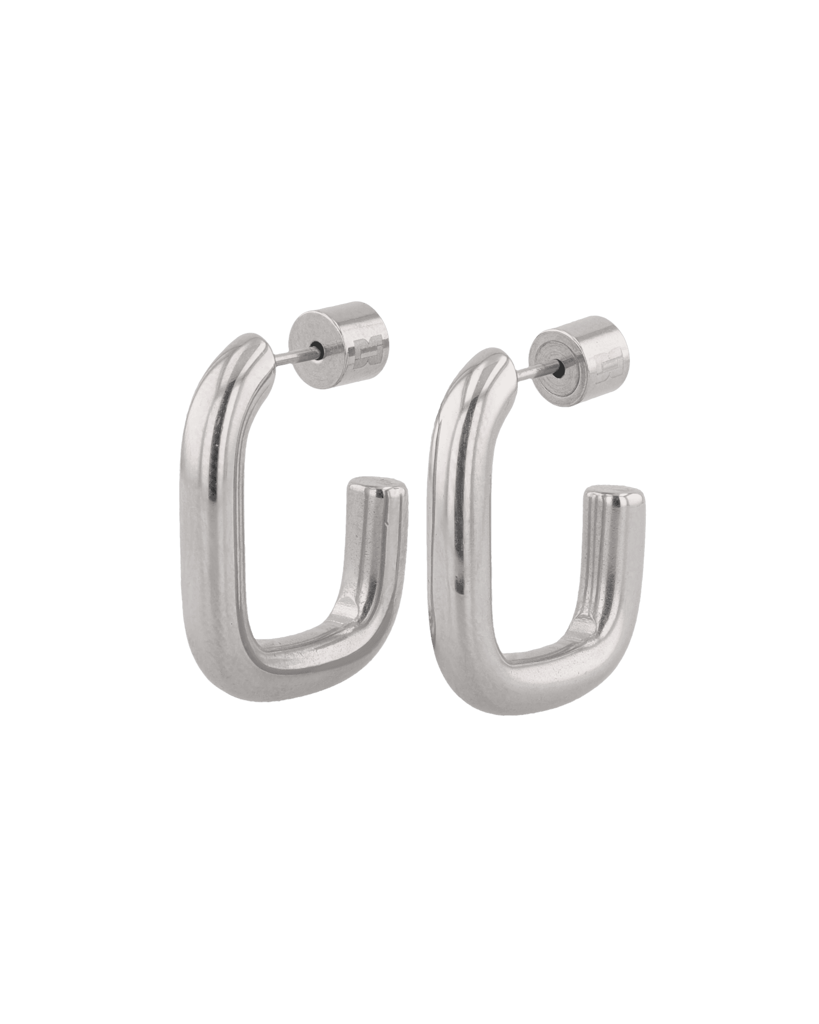Block Rectangle Silver Hoop Earrings by LAVANA, open rectangular hoop with polished domed face