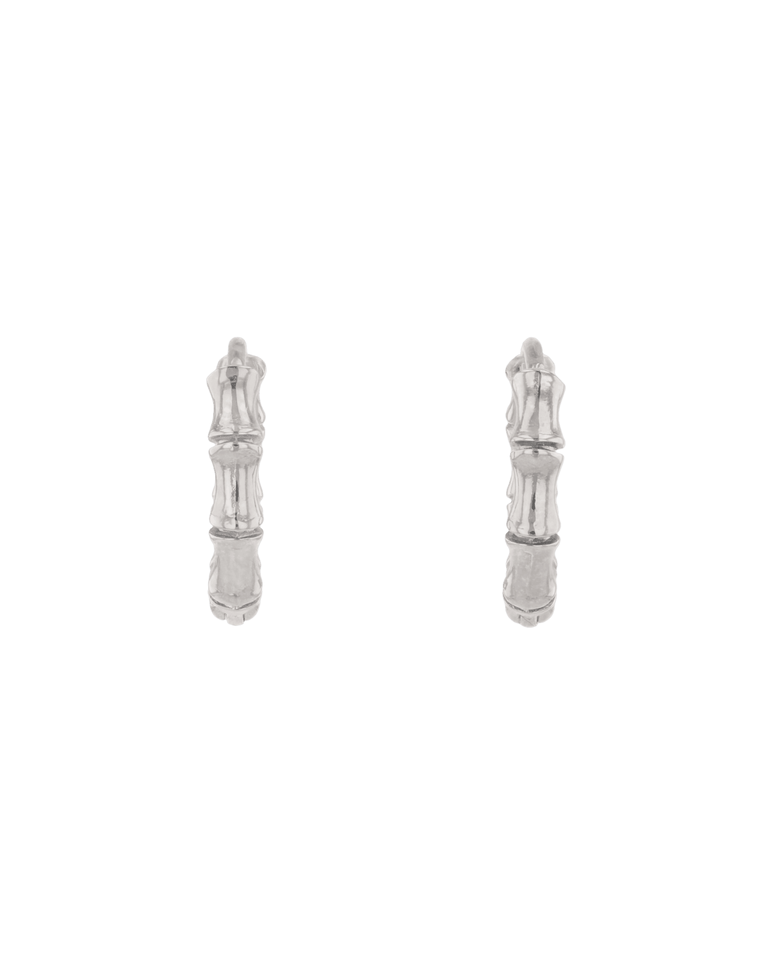 Bounty Bamboo Silver Huggie Earrings by LAVANA, with sculpted outline