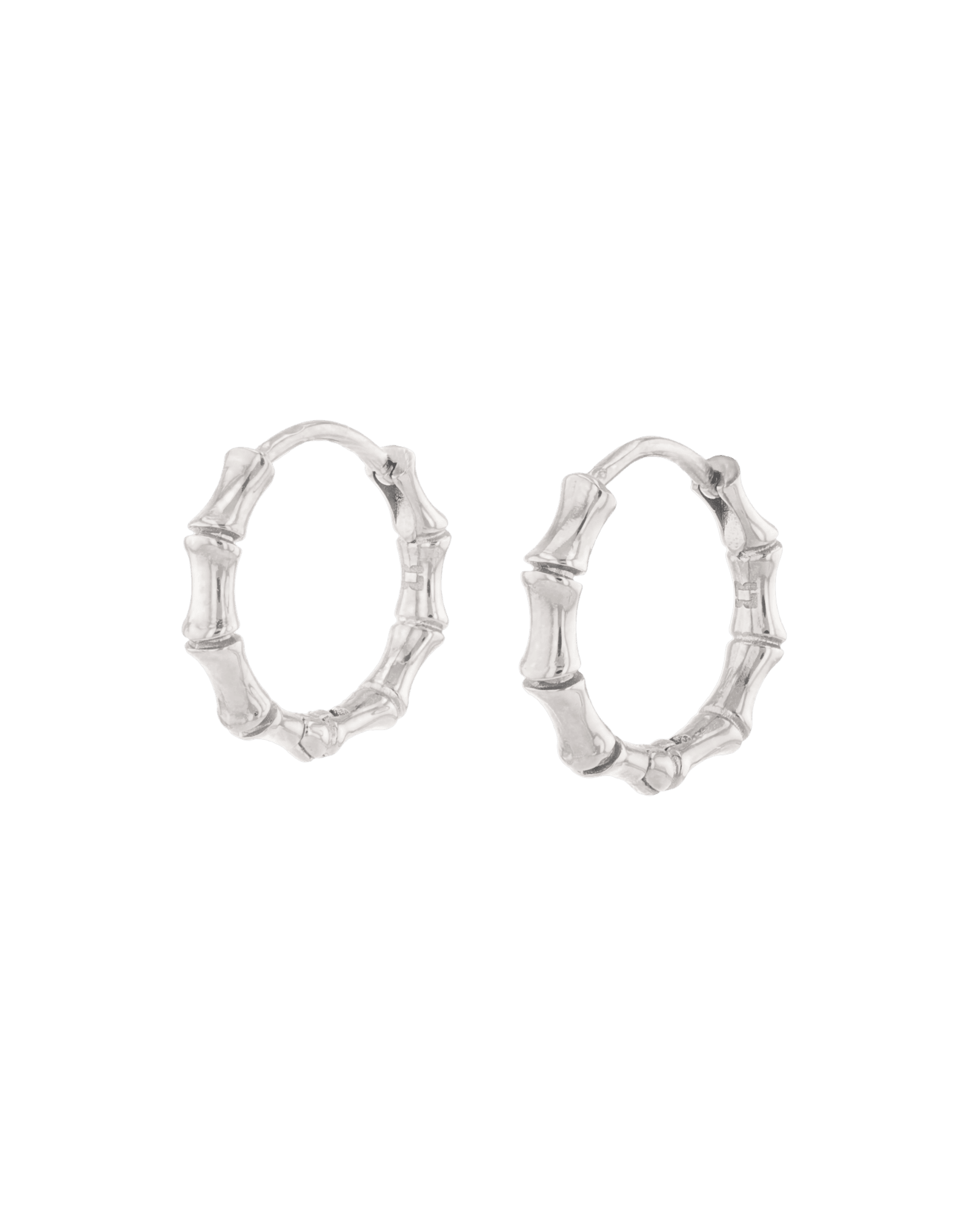 Bounty Bamboo Silver Huggie Earrings by LAVANA, with sculpted outline